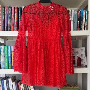 Alice McCall “Back To You” Red Lace Mini Dress • Size 4 • Bell Sleeves